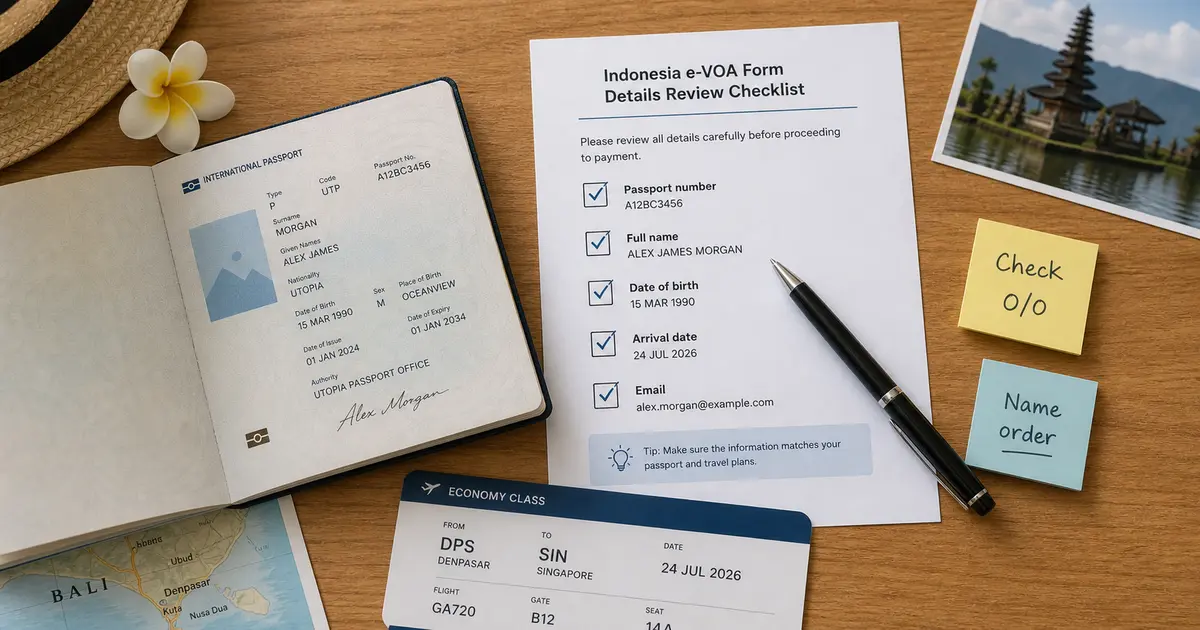 Indonesia e-VOA Form Mistakes Before Payment: Name, Passport Number, Arrival Date, and Email